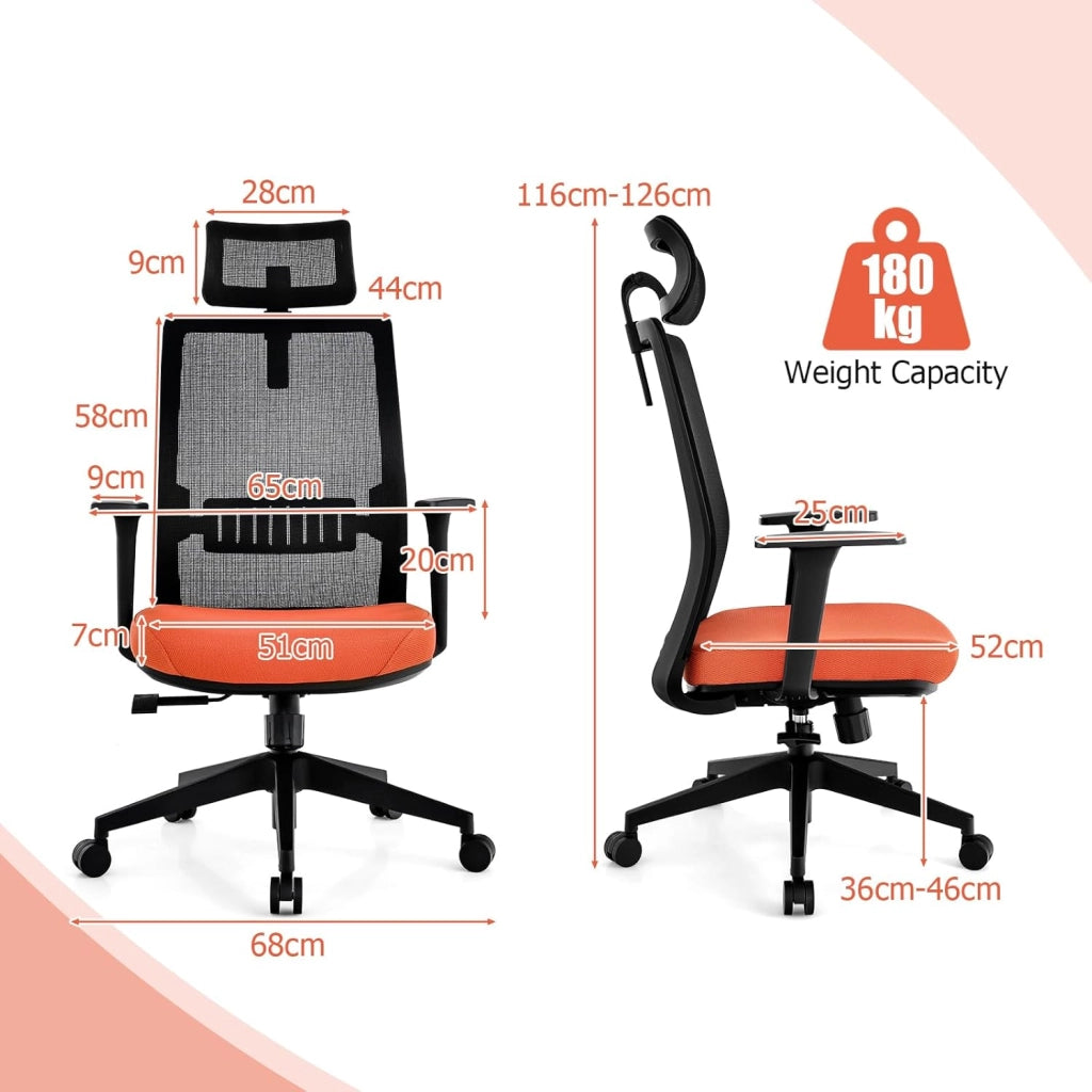 Sedia da ufficio ergonomica regolabile in altezza in rete, poltrona girevole da ufficio, comoda con ruote con poggiatesta, supporto lombare, per ufficio, riunione, studio, carico 180 kg
