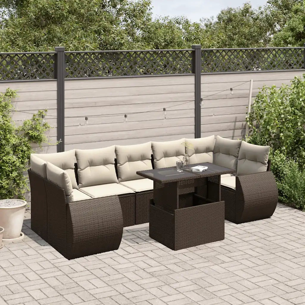 Set Divani da Giardino 8 pz con Cuscini Marrone in Polyrattan