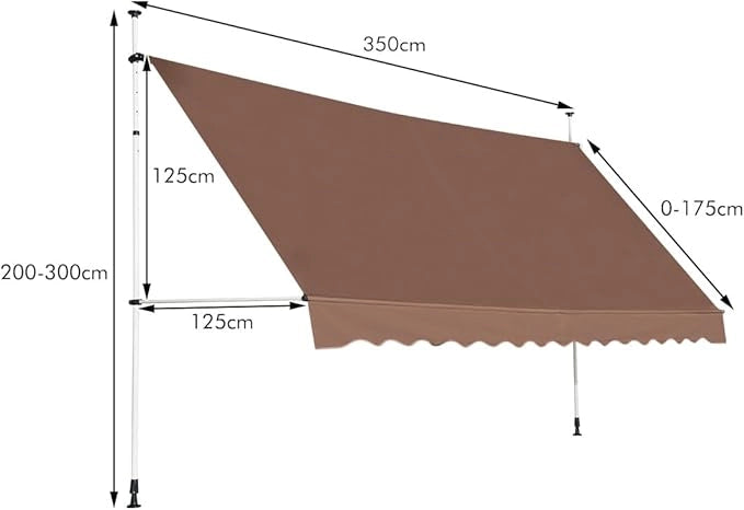 Tenda da Sole per Esterno, Tenda da Sole a Morsetto per Balcone con Struttura Telescopica e Tessuto Resistene ai Raggi Solari, Regolabile in Altezza e in Angolazione (350 cm,Marrone)