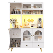 Credenza alta da cucina con 2 ante; 1 cassetto; vani aperti; LED e prese integrate; in MDF e vetro; 120x40x176 cm