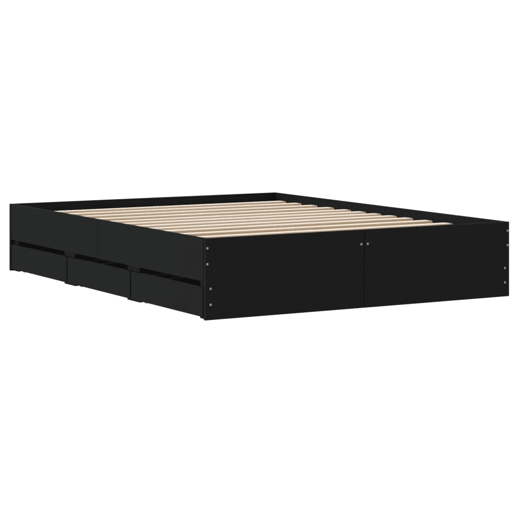 Giroletto con Cassetti-Struttura Letto con contenitore Nero 140x190 cm in Legno Multistrato 127781
