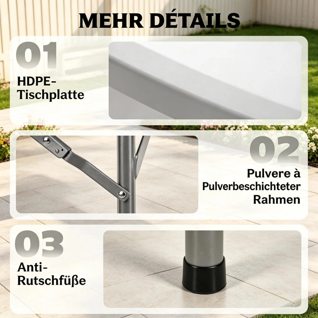 TAVOLO ROTONDO PIEGHEVOLE Ø122 CM HDPE ACCIAIO GRIGIO/BIANCO
