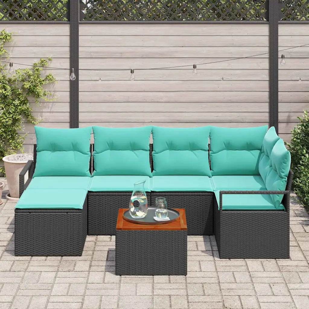 Set Divano da Giardino con cuscino 7 pcs Nero polyrattan 3347732