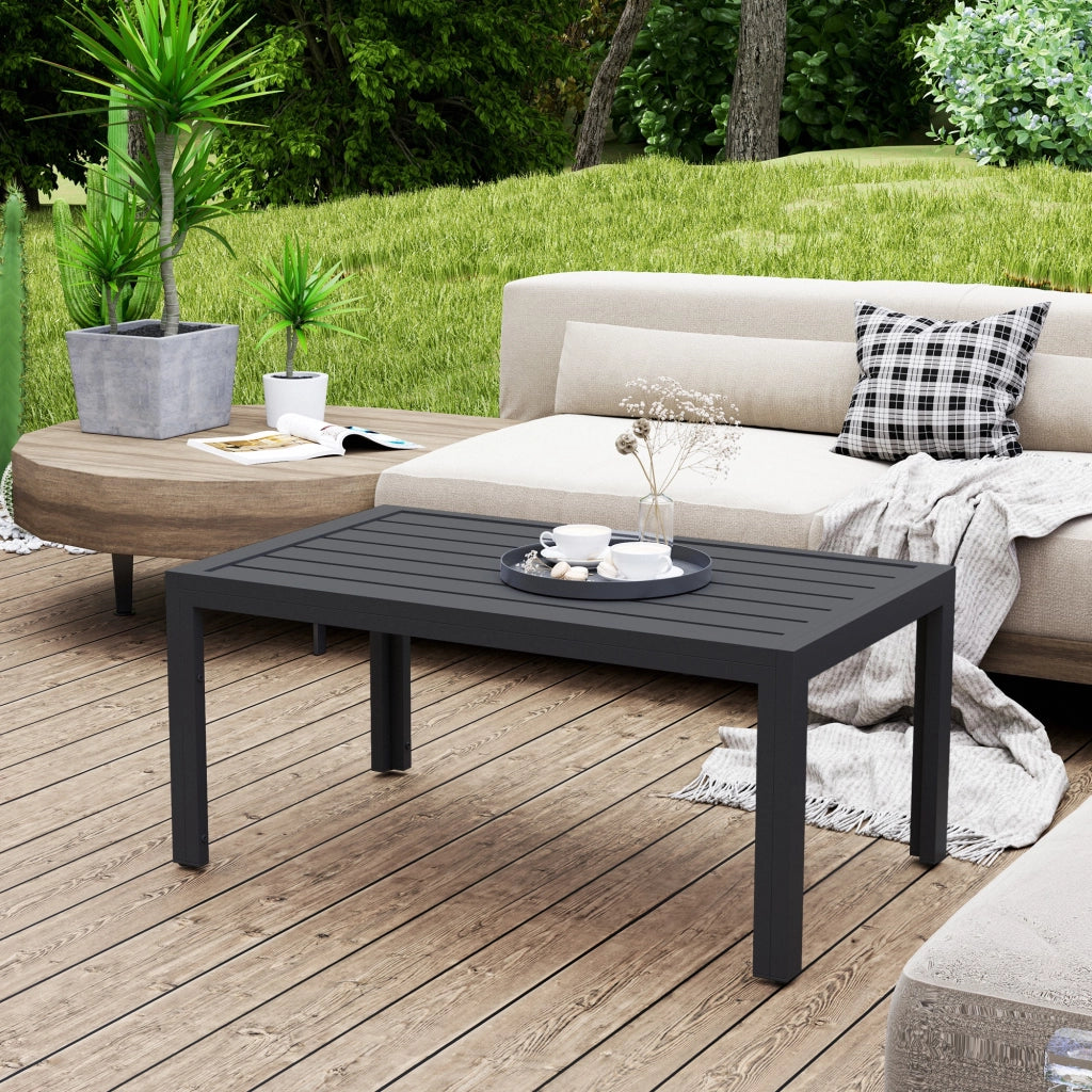 Tavolino da giardino rettangolare ¨C zephmum ¨C 101.5x61x46 cm, grigio, acciaio, legno
