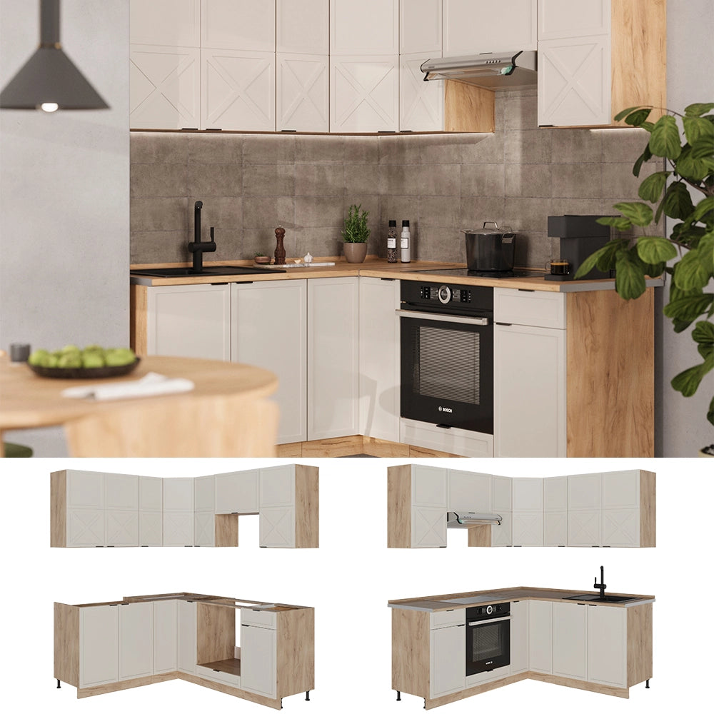 Vicco Cucina angolare completa Grigio/beige/rovere dorato 160 x 190 cm , PL Rovere