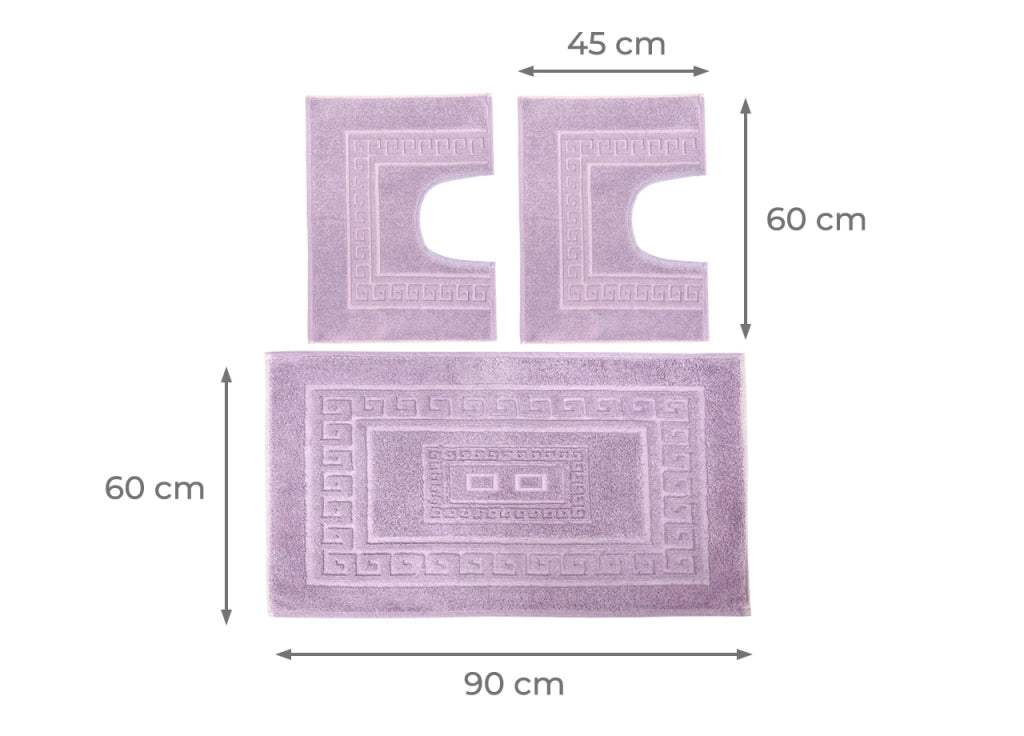 Tappeto Bagno Doccia Spugna Tinta Unita Torino Tappetino Super Assorbente In Cotone Pelo Corto Con Greca - Parure 3 Pezzi - Lilla