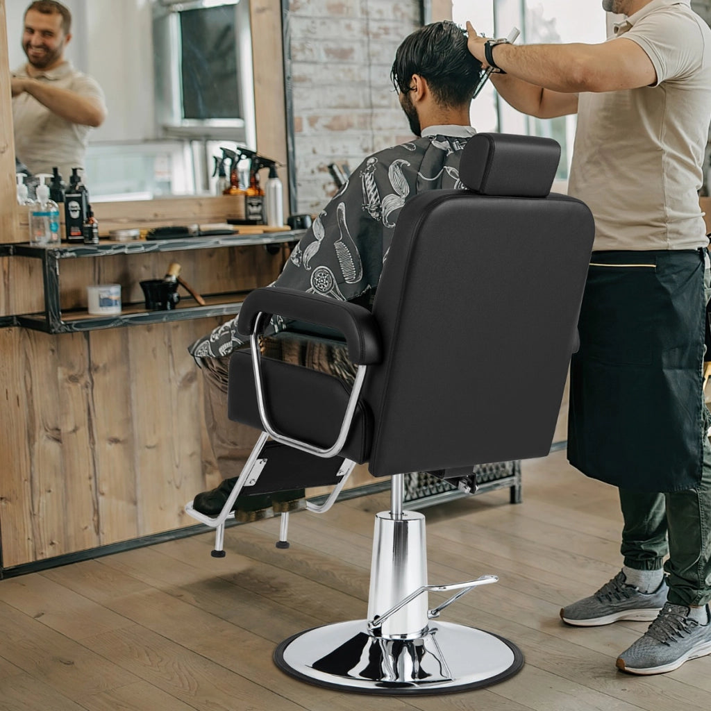 Sedia da salone con poggiatesta regolabile schienale reclinabile rotazione a 360¡ã, Sedia da barbiere portata 150kg Nero-Cura dei capelli
