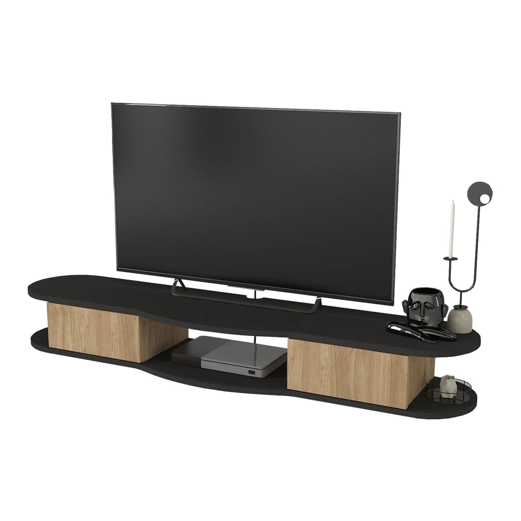 Mobile Porta TV Nyskiri da Parete con Ante a Ribalta 150x35x19 cm - Antracite/Effetto Rovere [en.casa]