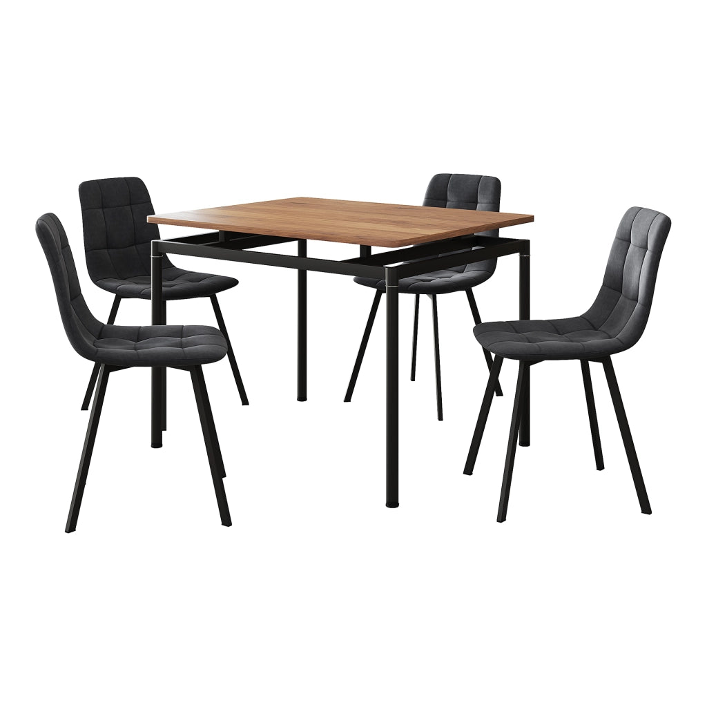 Set da Pranzo Hemnes Tavolo Rettangolare 100x60 cm Effetto Rovere e 4 Sedie Effetto Velluto Grigio Scuro [en.casa]