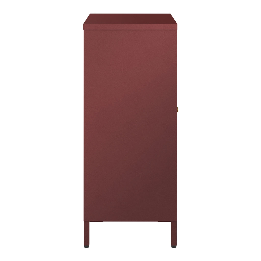 Credenza Säkylä Comò con Ante in Vetro Scanalato 84x64x35 cm Rosso Vino [en.casa]