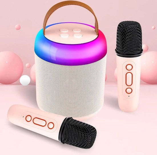 Impianto di Karaoke Portatile Mini Bluetooth - Altoparlante con 2 Microfoni Senza Fili e Illuminazione a Led per Bambini - Giocattoli di Karaoke Regali per Ragazze e Ragazzi Festa Compleanno Natale