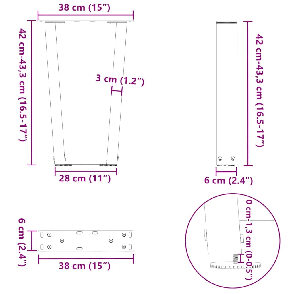Set di 2 gambe per tavolino da caffè a forma di V 38 x 42-43,3 cm stabilità ottimale design moderno in acciaio antracite 02_0056914
