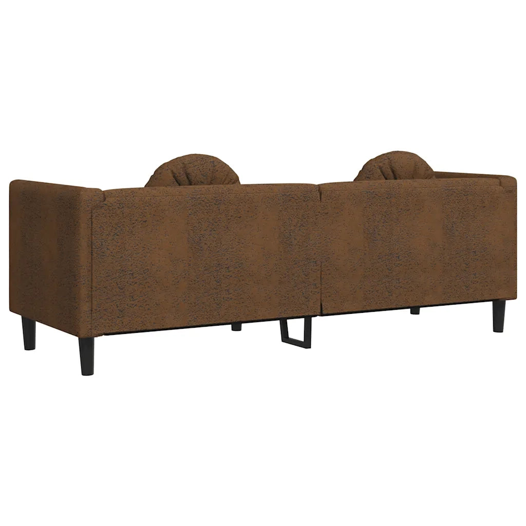 Divano a 3 Posti con Cuscini-Sofa 3 Posti con Cuscini Marrone in Similpelle Scamosciata