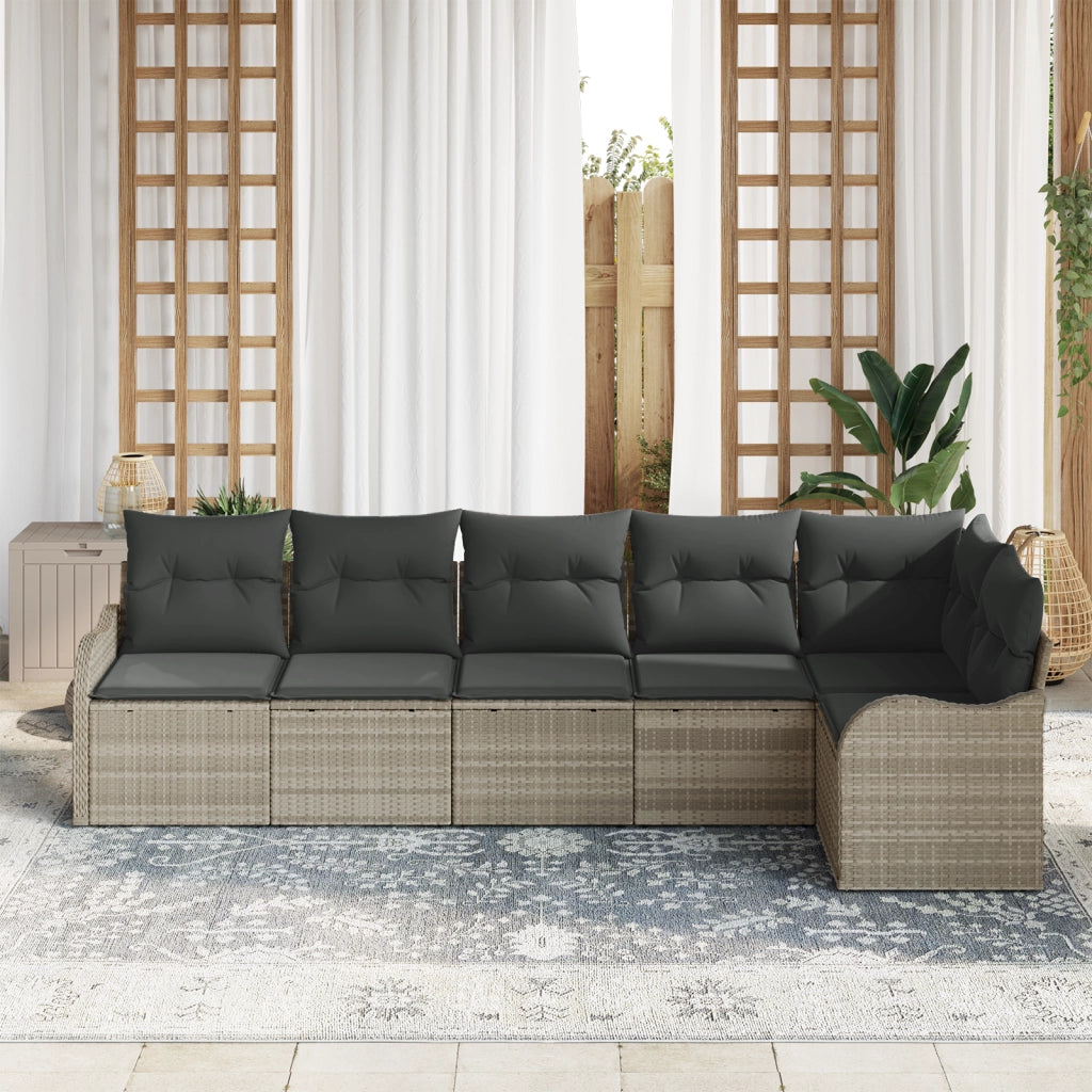 Set di Divani da Giardino a 6 Pezzi con Cuscini Grigio Chiaro Polyrattan