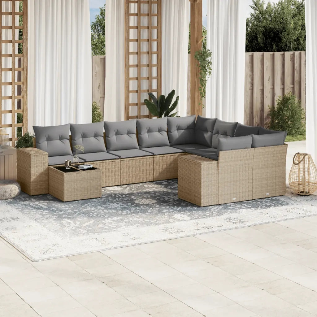 Set Divano da Giardino 10 pz con Cuscini Beige in Polyrattancod mxl 89235