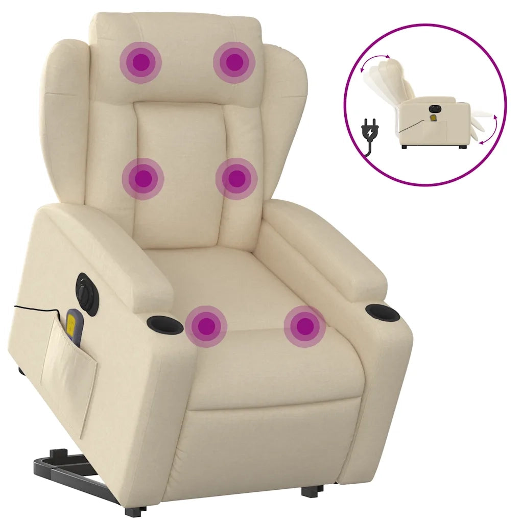 Poltrona Alzapersona Massaggiante Elettrica Crema in Tessuto 3204527
