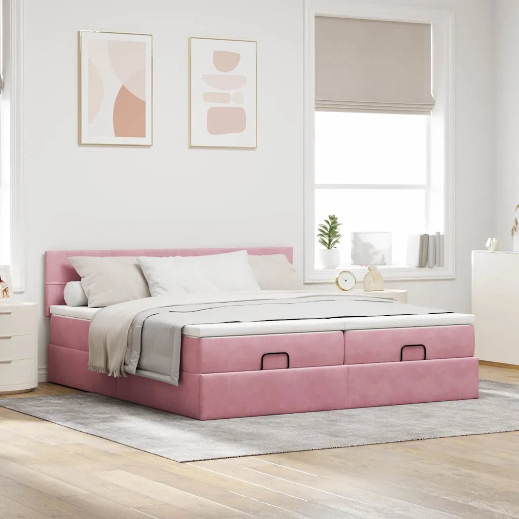 Struttura Letto Pouf con Materassi Rosa 200x200 cm Velluto 3312934