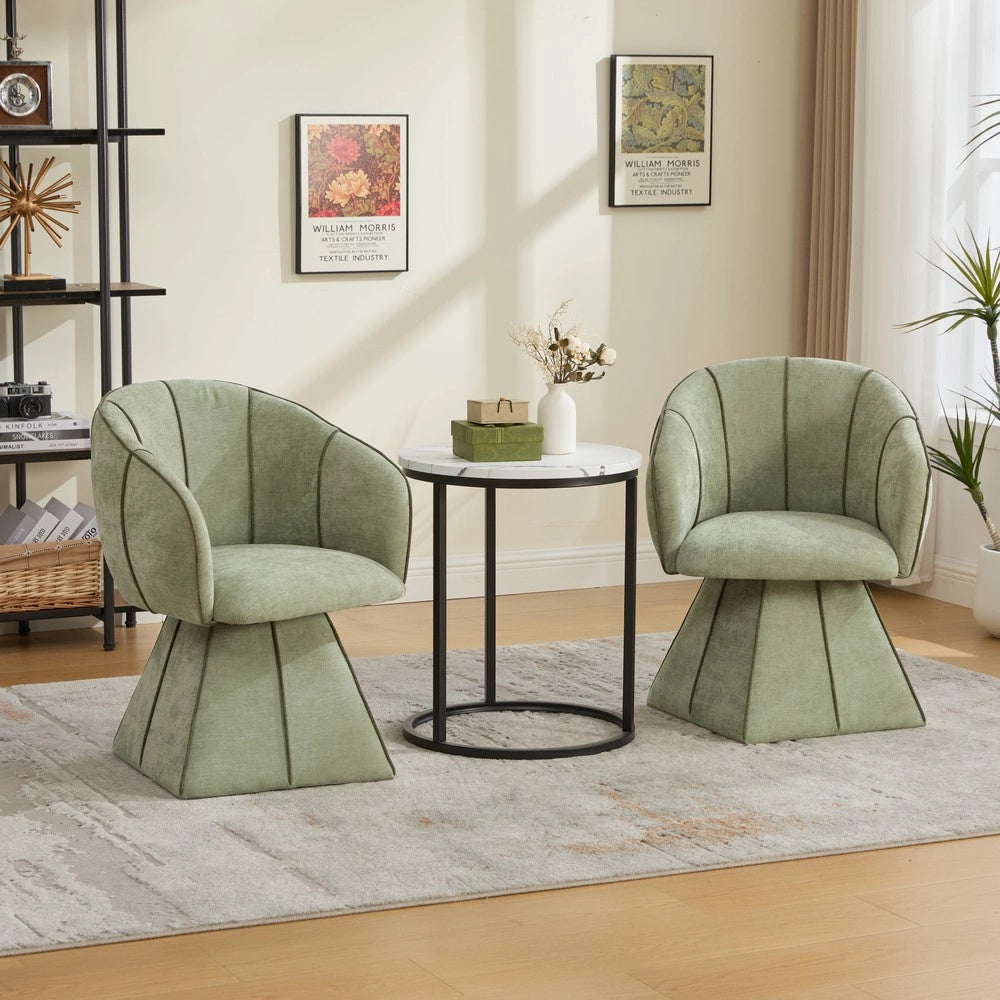 Poltrona Girevole in Tessuto Chenille ¨C MINIMAL ¨C Verde Oliva, Schienale Alto