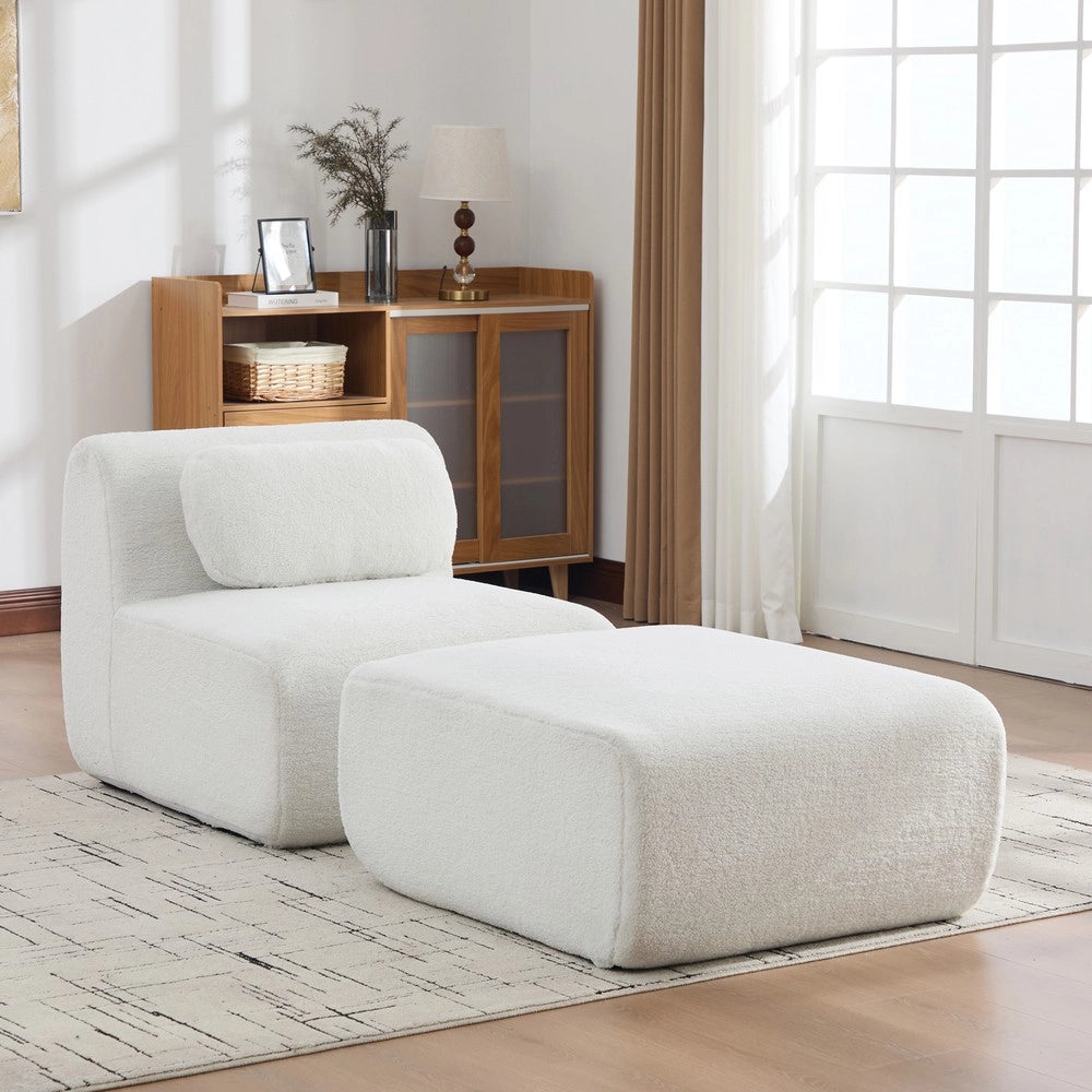Divano Modulare in Tessuto Chenille ¨C MINIMAL ¨C Avorio, Morbido, Antiscivolo