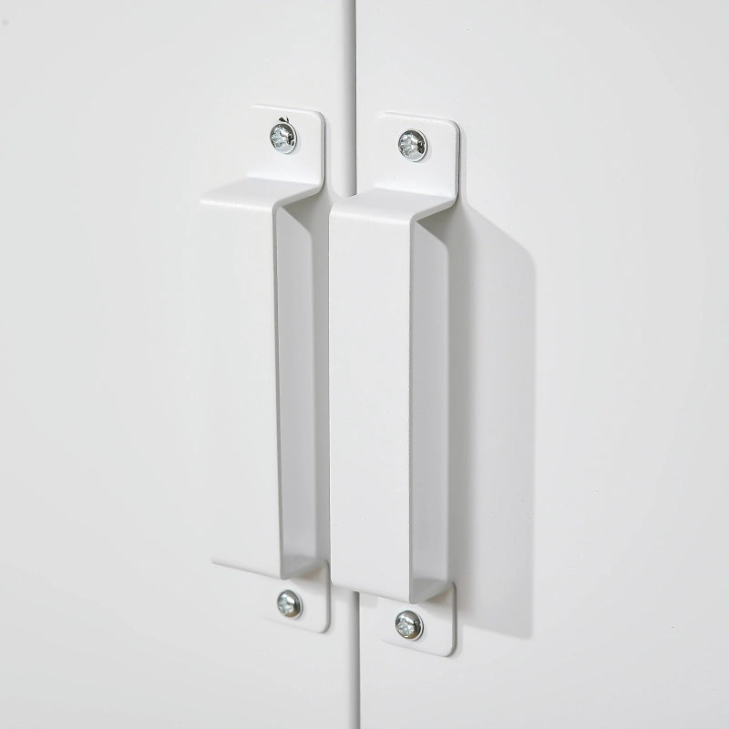 Armadio portadocumenti in metallo, mobile multiuso con doppia anta a doghe magnetiche, 75 x 33 x 110 cm, bianco