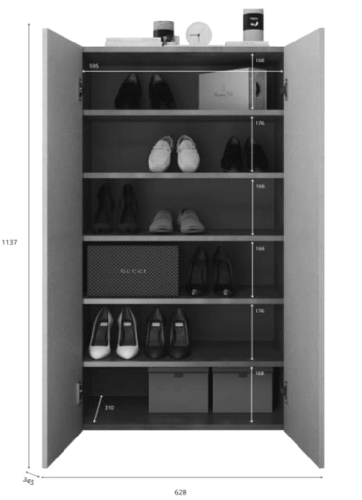 Floro, Armadio Multiuso 2 Ante 5 Ripiani, 63x114h cm Grigio Cemento