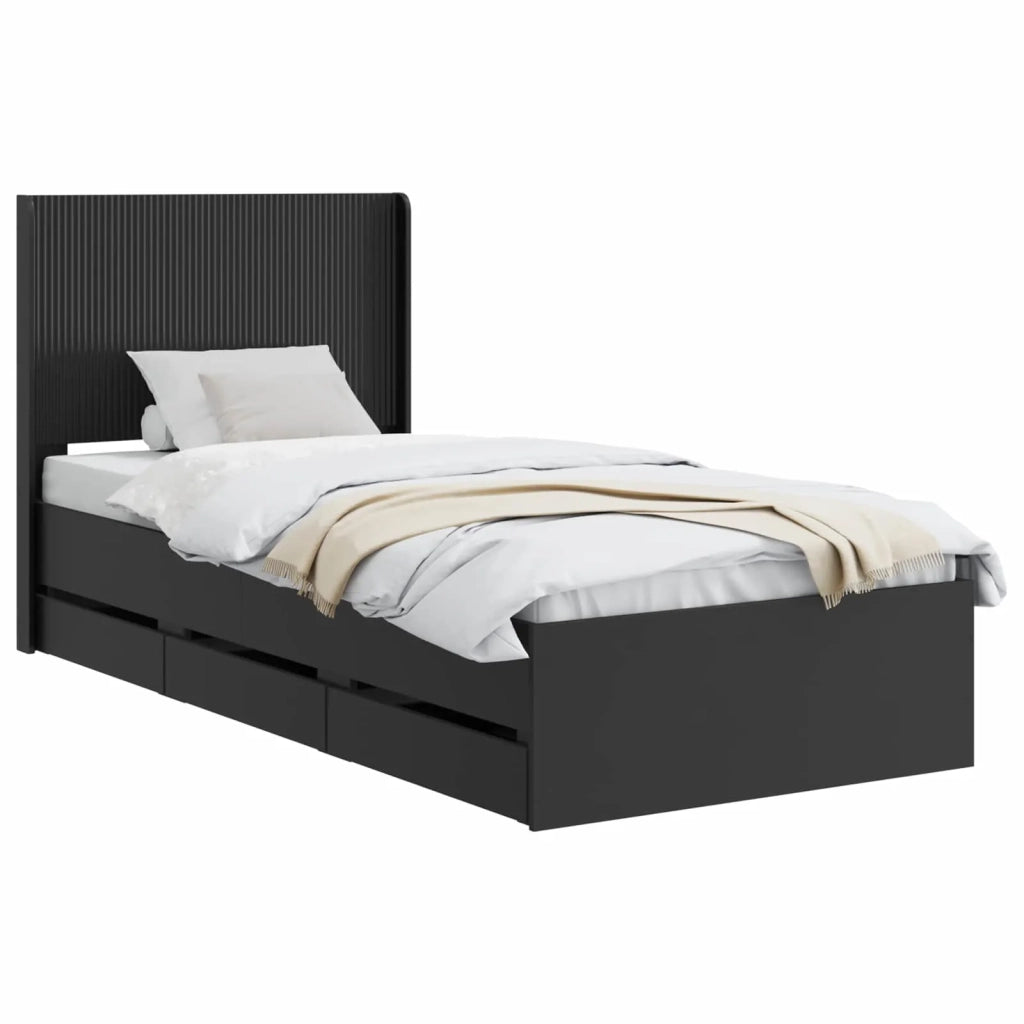 Struttura del letto con stoccaggio e testata Nero 75 x 190 cm 3413990