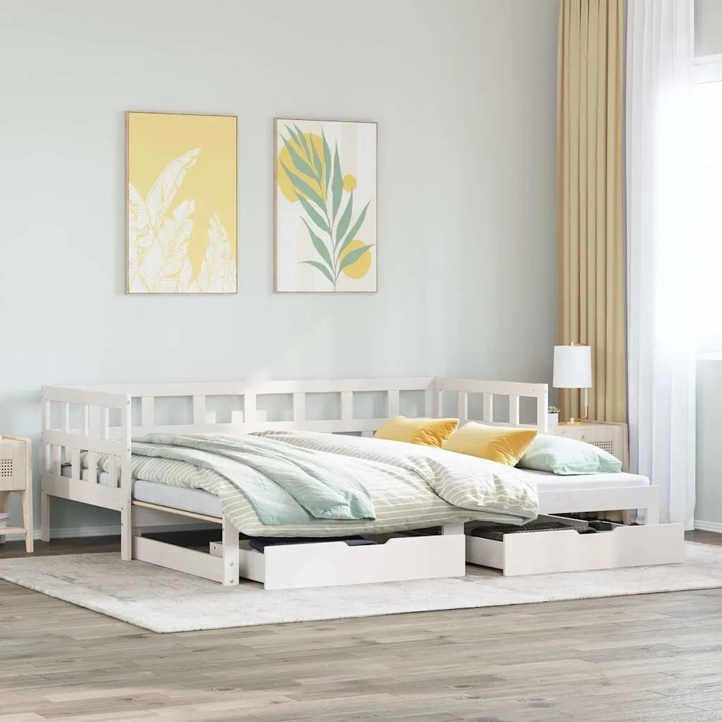 Letto Estraibile con Cassetti senza Materasso Bianco 90x190 cm