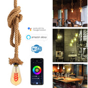 Pendente corda SMART lampada vetro LED E27 4,9W intelligente WiFi RGB 1800K sospensione vintage dimmerabile Alexa Google luce decorativa pub 230V