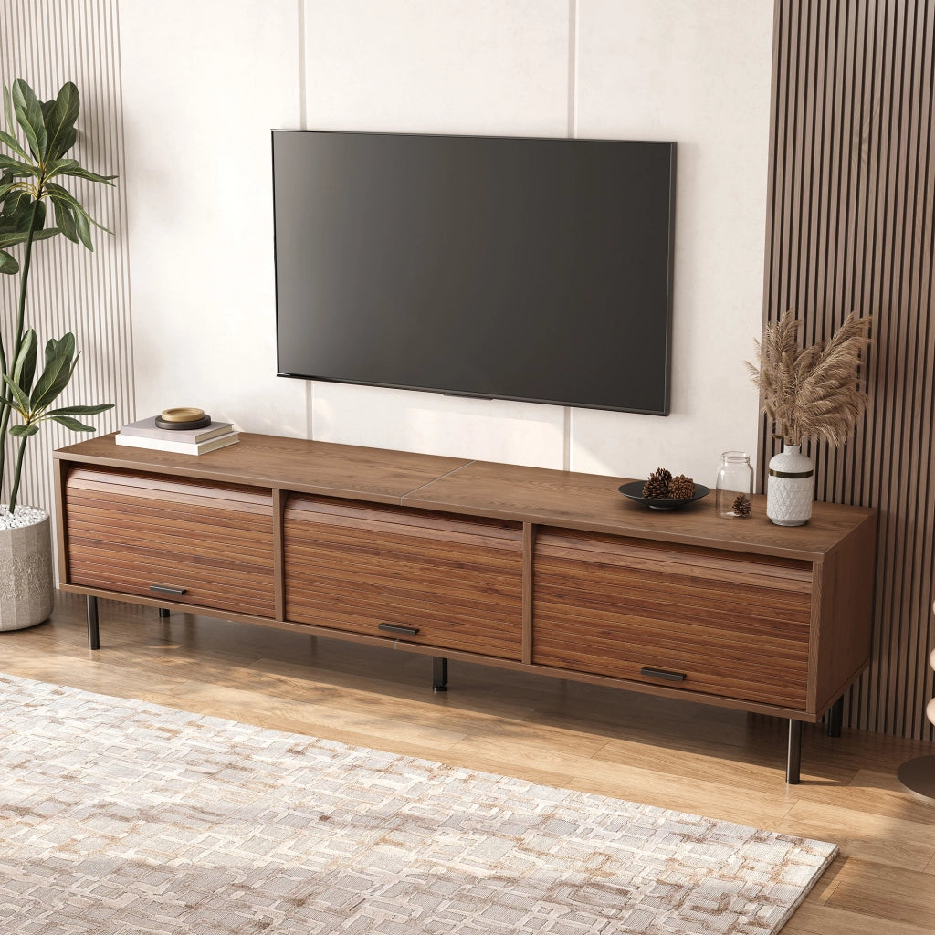 Mobile TV con 3 ante scorrevoli verso l'alto e 4 vani - per soggiorno - 180x40x55 cm - in MDF e PB - noce