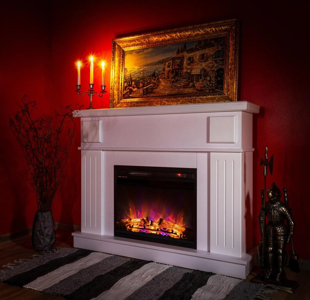 Camino Elettrico da Pavimento 95x120x30 cm Effetto Fiamma 1500W Olimpia & Lorance color Bianco