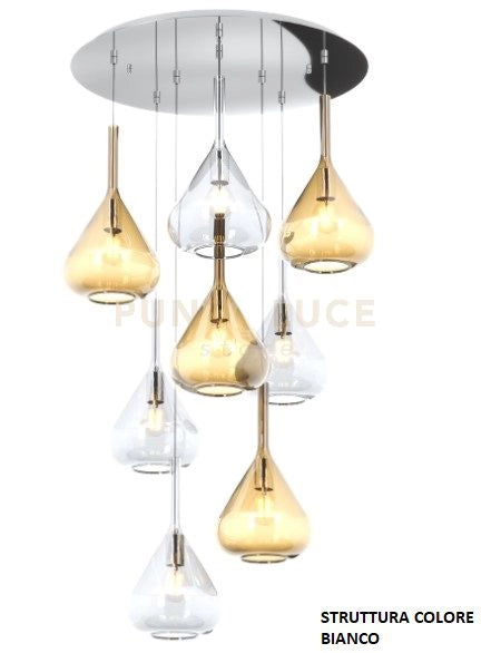 SOSPENSIONE BIANCO 8 LUCI TONDA VETRI 4X TR + 4X AM 1177BI-S8 T-TA