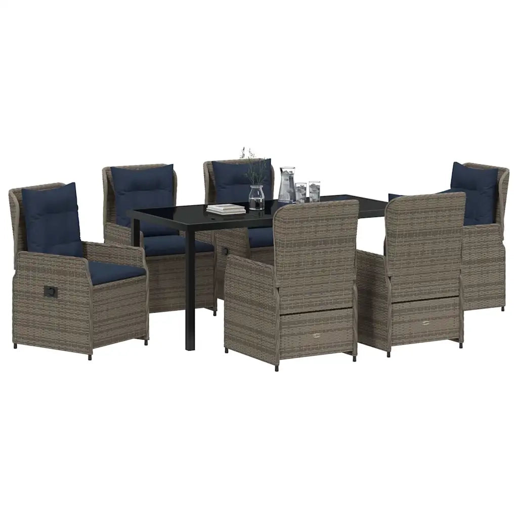 Set da Pranzo per Giardino 7 pcs Grigio Poly Rattan 3381034