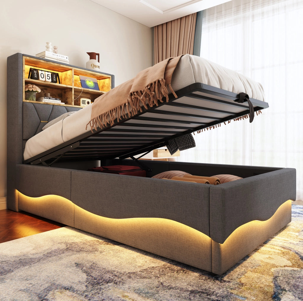 Letto multifunzione per bambini 90x200 cm grigio con LED e USB