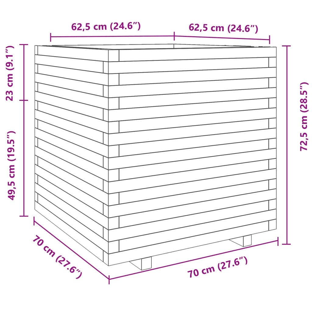 Fioriera da Giardino Bianca 70x70x72,5cm Legno Massello di Pino 3282585
