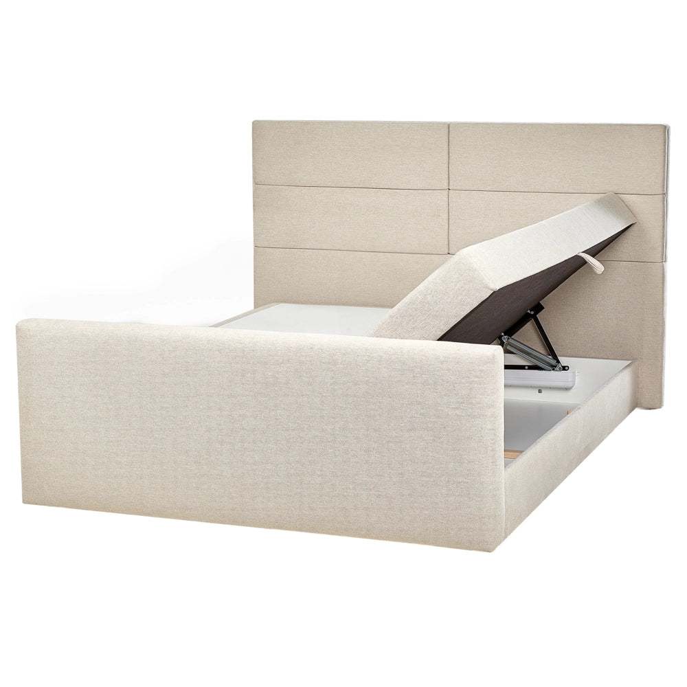 Letto king size UE con contenitore 160 x 200 Tappezzato beige con materasso a molle Bonell