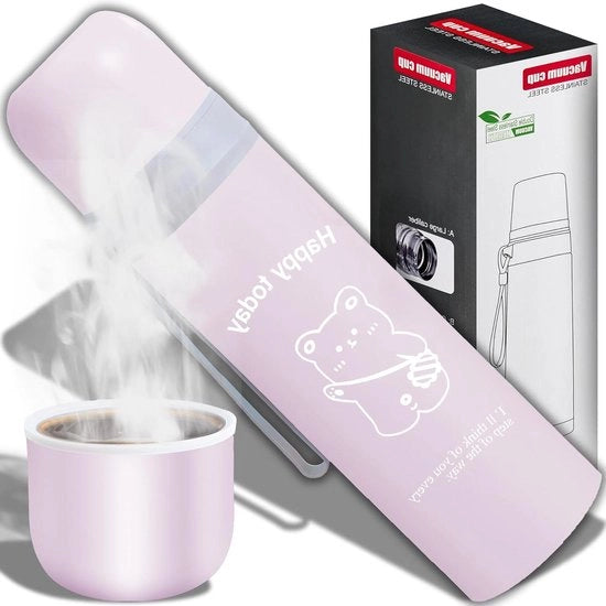 Bottiglia Isolante da 500ml - Tazza di Caffè Mobili con Chiusura - Acciaio Inox Rosa
