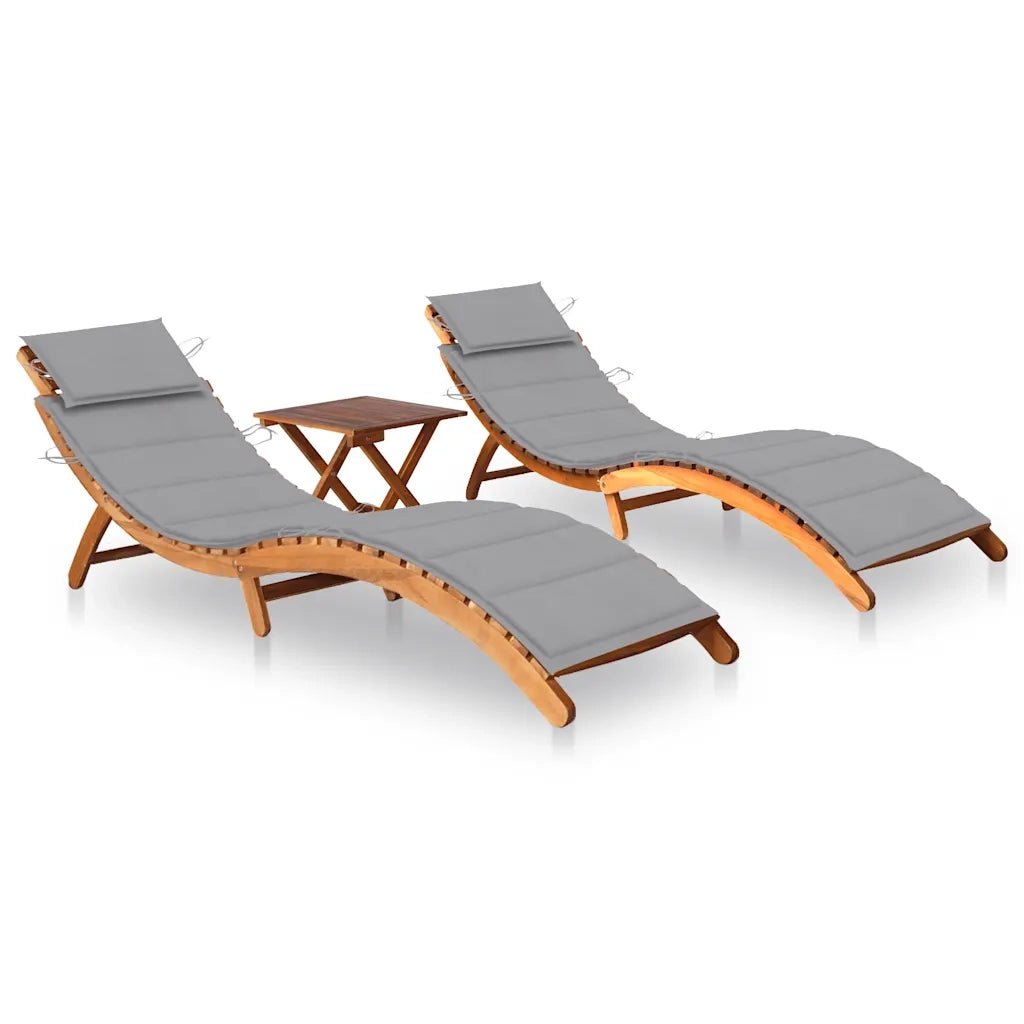 Sdraio 2 pz con Tavolo e Cuscini in Legno Massello di Acacia cod mxl 39491