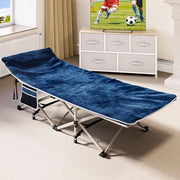 Letti da campeggio pieghevoli per adulti, letto da campo robusto con materasso, tubi forti e spessi, letto per viaggi estivi, blu