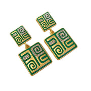 Orecchini vintage quadrati a totem verdi, retr¨° e sofisticati, unici e tempestati di diamanti.
