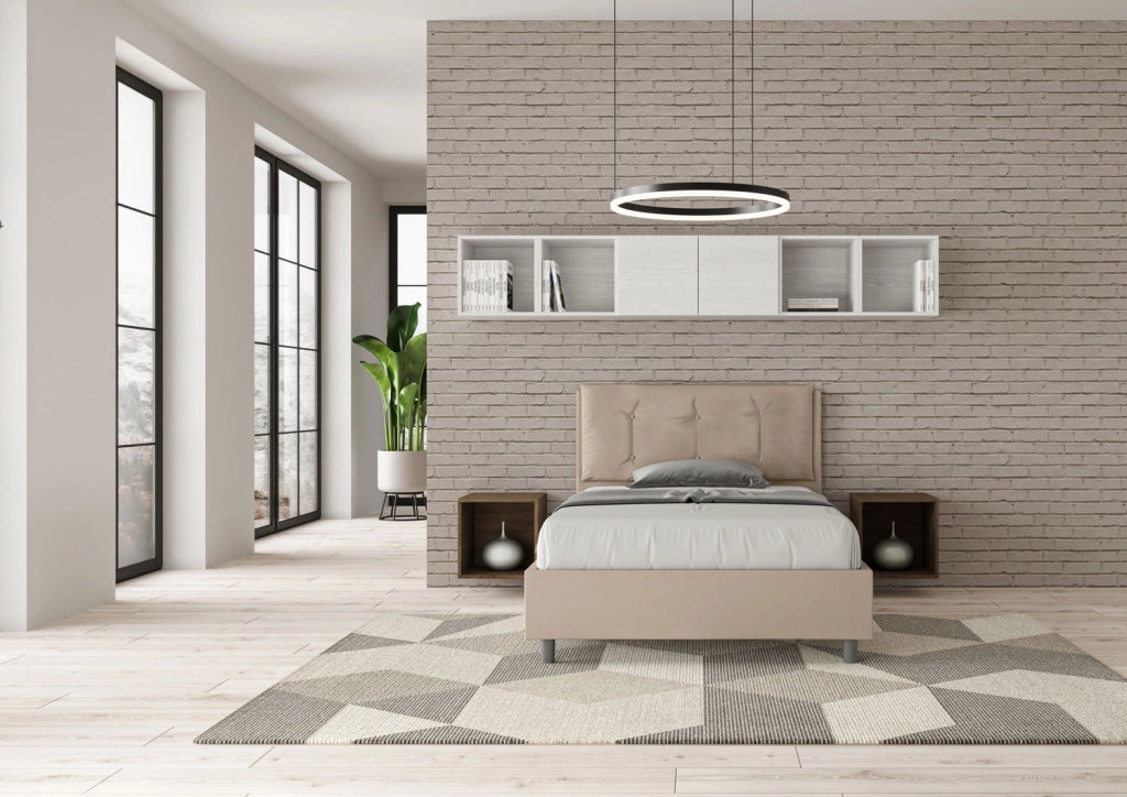 Letto 1 Piazza E Mezzo 120x210 cm con Rete e Contenitore Imbottito in Similpelle Annalisa Large Tortora
