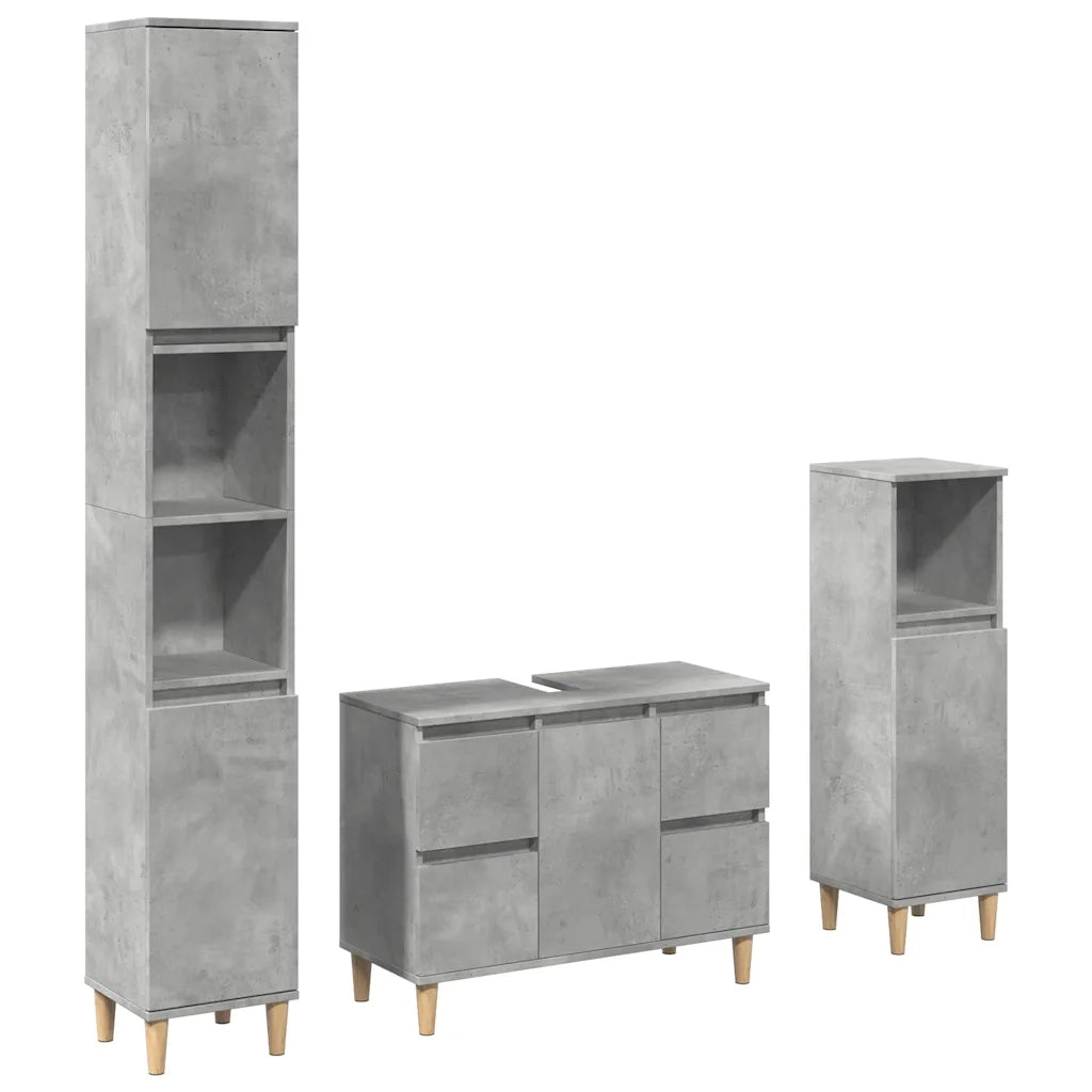 Set Mobili da Bagno | Armadio da bagno 3 pz Grigio Cemento in Legno Multistrato