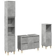 Set Mobili da Bagno | Armadio da bagno 3 pz Grigio Cemento in Legno Multistrato