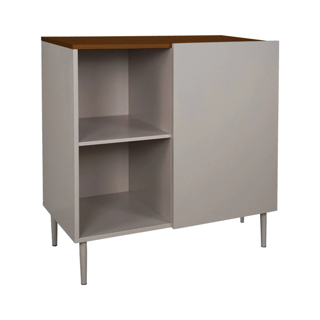 Credenza in metallo e decorazione in legno 1 anta, 80cm, grigio