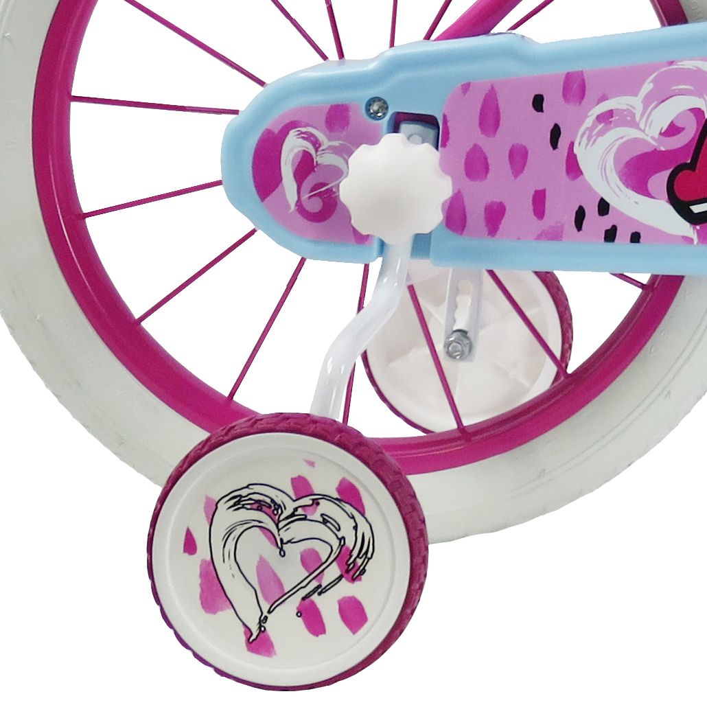 SCH HEART 16", bicicletta per bambini, adatta tra i 5 e i 7 anni, per altezza tra 105 e 135 cm, con cestino, campanello 