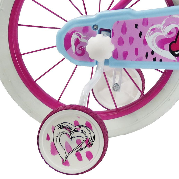 SCH HEART 16", bicicletta per bambini, adatta tra i 5 e i 7 anni, per altezza tra 105 e 135 cm, con cestino, campanello 