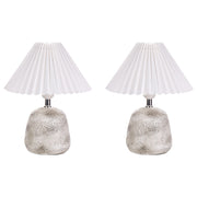 Set di 2 lampade da tavolo Base in ceramica bianca e grigia Paralume sintetico plissettato Luce notturna da comodino