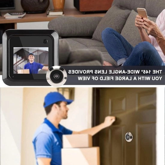 Visore a schermo LCD da 6 cm - Visore a schermo da 0,3 MP per porte con finestra di osservazione e pulsante di apertura con visore laterale - Telecamera a 145° con angolo ampio - Funzione di scatto di foto.