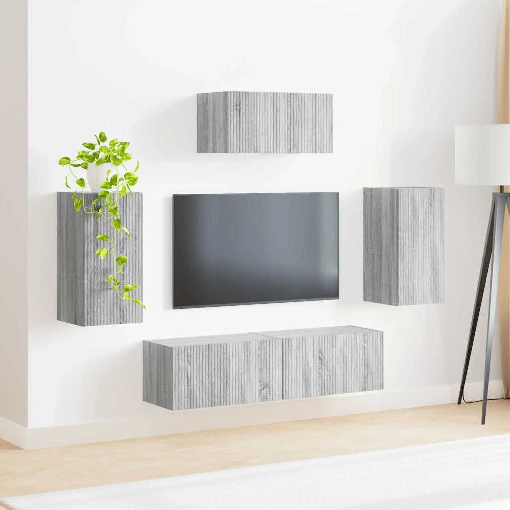 Set mobile TV 5 pz-Credenza per TV Grigio Sonoma Legno multistrato 632760