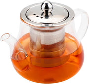 Teapot in Vetro Borosilicato 800 ml - Teapot con Filtro - Doppio Strato - Coperchio in Acciaio Inossidabile - Base Antiscivolo - Filtro per Te