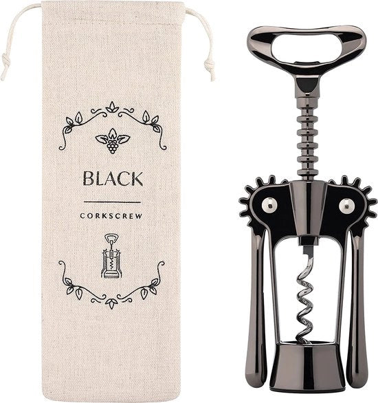 Wine opener in acciaio inox con design moderno - apripetali per vino e Prosecco con sacchetto di lino - idea regalo unica